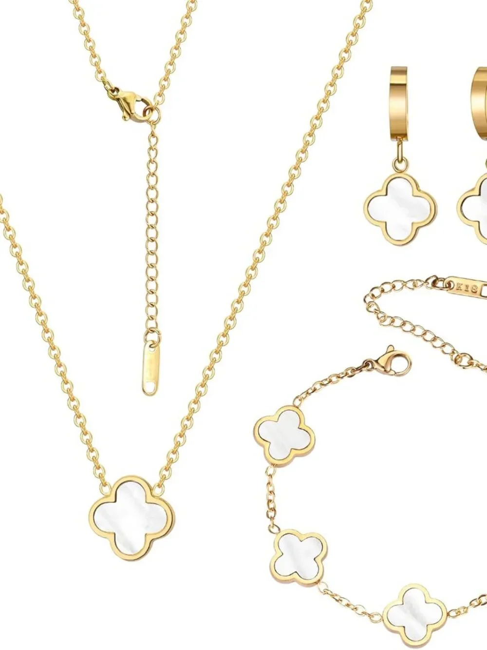 18K Gold Plated Lucky Clover Jewelry Set Black White and Red Four Leaf Clove Bra